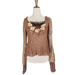 Y2k Stephen Y Embellished Cropped Brown Long-sleeved Sweater - Small